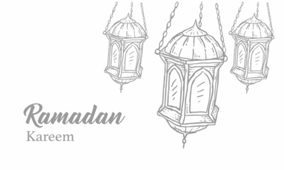 Hand Drawn Sketch of Ramadan Lantern with Brush Texture for Ramadan Kareem