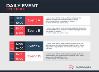 Upcoming daily event schedule flyer poster template.