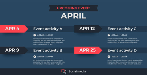 Upcoming monthly event schedule flyer poster template.