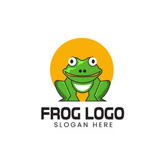 Cartoon styled cartoon frog logo. Line icons and colored versions, front view and profiles. frog illustration or frog vector