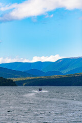 Boat on lake in the mountains