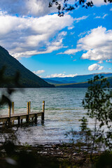 Jetty in mountain scenery in New Zealand