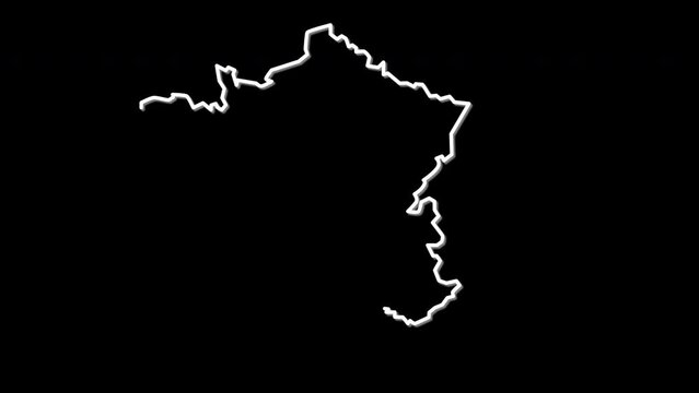 France map, country territory, borders, outline self drawing animation. Black background. Line art. 2d element.