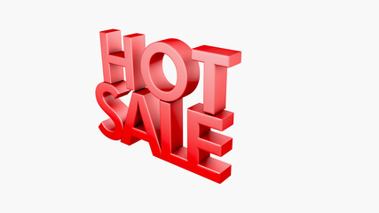 3d illustration with text: hot sale. Discount for big sales. Promotion banner with red tex color on a red background.