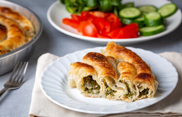 Turkish Tepsi Boregi, Round Borek, Tray pastry (Turkish name; rulo borek or kol boregi)
