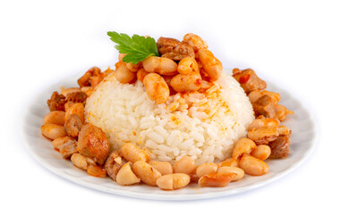 Traditional Turkish cuisine. Kuru Fasulye . Haricot Beans, rice and beans (Turkish name; pilav ustu kuru fasulye)