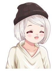 girl wearing wool hat anime
