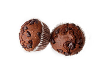 Chocolate muffin isolated on white background