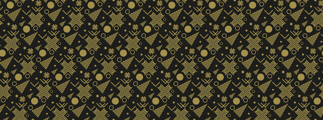 Background pattern with abstract ornament on black. Seamless pattern, texture. Vector illustration