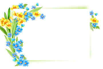 Greeting card, invitation card templates, poster, banner with space for text. Watercolor illustration with spring flowers. Perfect for Happy Easter, Mother's Day, Spring