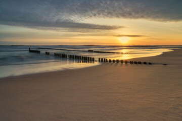 Chalupy, Poland, a beach on the Hel Peninsula during sunrise