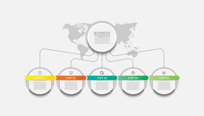 Business infographic template circle colorful with 5 step