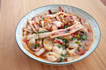 Street Food In Thailand, Stir Fried Squid with Basil