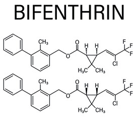 Bifenthrin insecticide molecule (pyrethroid class). Skeletal formula.