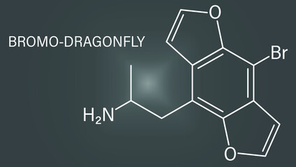 Fototapeta premium Bromo-dragonFLY hallucinogenic drug molecule. Skeletal formula.