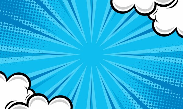 Fototapeta comic cartoon blue background with cloud 