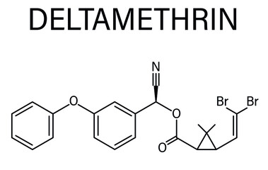 Deltamethrin insecticide molecule (synthetic pyrethroid). Skeletal formula.