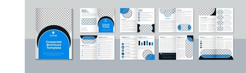 Professional company profile brochure design, Business 16 page brochure template, Corporate brochure design, Blue color