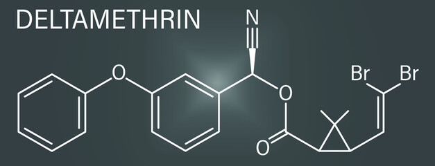Deltamethrin insecticide molecule (synthetic pyrethroid). Skeletal formula.