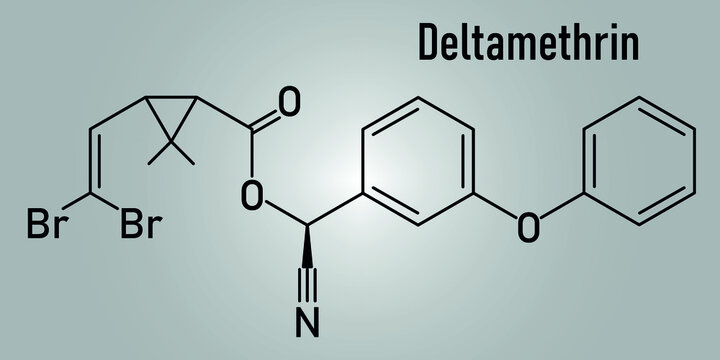 Deltamethrin insecticide molecule (synthetic pyrethroid). Skeletal formula.