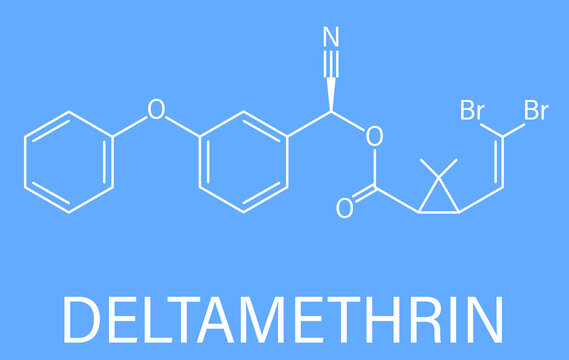 Deltamethrin insecticide molecule (synthetic pyrethroid). Skeletal formula.