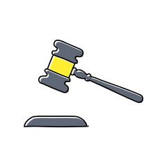 Hand drawn gavel judge icon isolated on white background