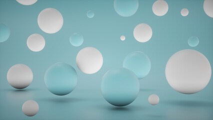 Background with blue and white bubble party. Backdrop, banner on website. Sphere. 3D Rendering