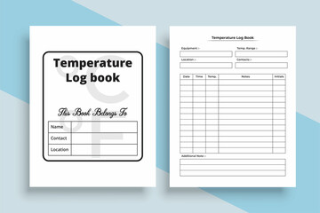 KDP interior of a temperature log book. Patient fever temperature and information tracker interior. KDP interior of a journal. Body heat tracker and medication planner notebook template.