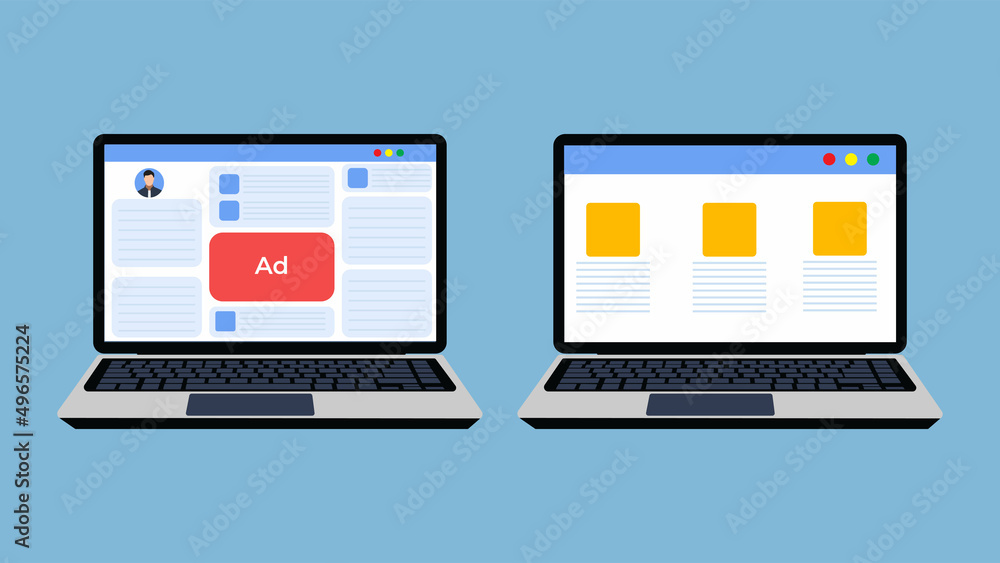 Aufkleber online ads showing on websites concept. ad pop-up design in websites or applications on a laptop. on