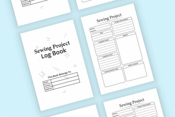 Sewing project KDP interior notebook. Needlework project task tracker and business information journal template. KDP interior of a log book. Sewing project fabric measurement notebook.