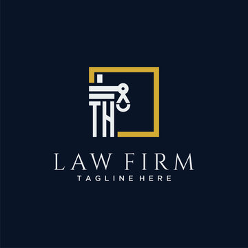 TH initial monogram logo for lawfirm with pillar & scales design in creative square