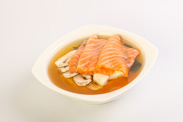 Japanese traditional miso soup with salmon