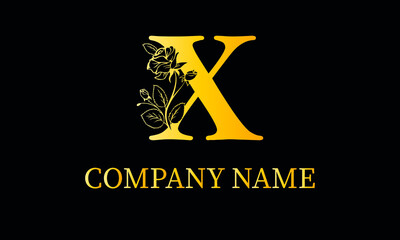 Alphabet X with Rose Flower nature text design vector logo template