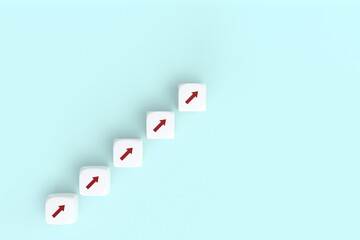 Business concept growth success process, Arranging cube stacking as step stair on blue background, copy space. 3D rendering