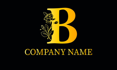 Alphabet B with Rose Flower nature text design vector logo template