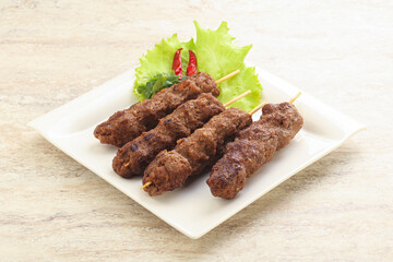 Beef kebab skewer minced meat