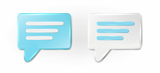 3d realistic vector icon set. Chat bubble in white and blue, message and web.