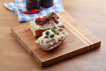 bruschetta with soft cheese capers and tomato