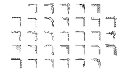 Set Hand Draw Of Corners Different Shapes Flower Decoration Vector Design Doodle Sketch Style For Wedding And Banner