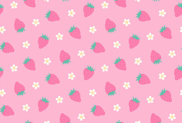 seamless pattern with strawberries and flowers for banners, cards, flyers, social media wallpapers, etc.