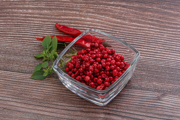 Red pepper seeds in the bowl