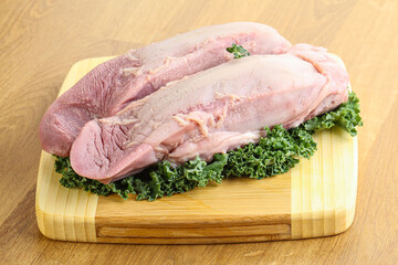Raw pork tongue for cooking
