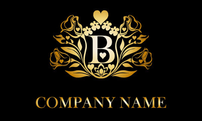 Alphabet B with Rose Flower nature text design vector love logo monogram template