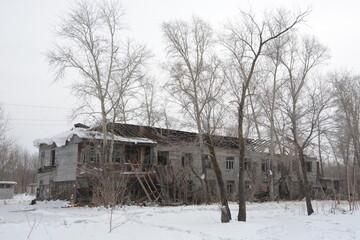 Abandoned dilapidated wooden house