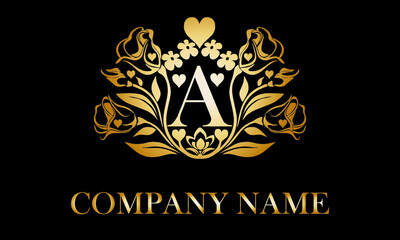 Alphabet A with Rose Flower nature text design vector love logo monogram template