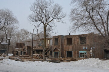 Dilapidated abandoned dilapidated wooden house