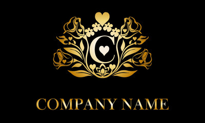 Alphabet C with Rose Flower nature text design vector love logo monogram template