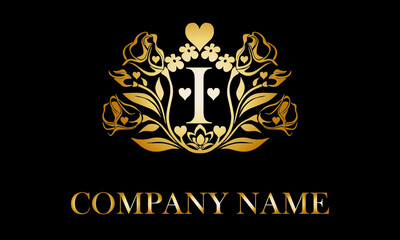 Alphabet I with Rose Flower nature text design vector love logo monogram template