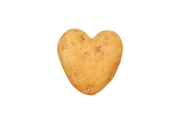 Obraz premium Raw white potato tuber in the form of a heart, isolated on a white background.The concept of natural healthy products, potato exports. Potatoes-as raw materials for starch, animal feed, seeds