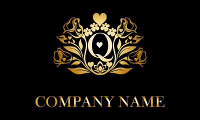 Alphabet Q with Rose Flower nature text design vector love logo monogram template